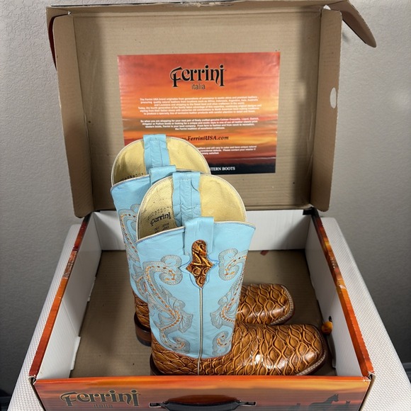 Ferrini Mens Print Cognac Leather Cowboy Boots Style: 9239302080B XCELL - Picture 14 of 15